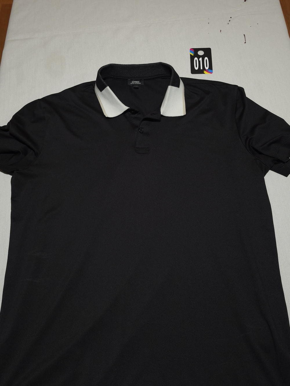 Express Black Polo with White Contrast Collar